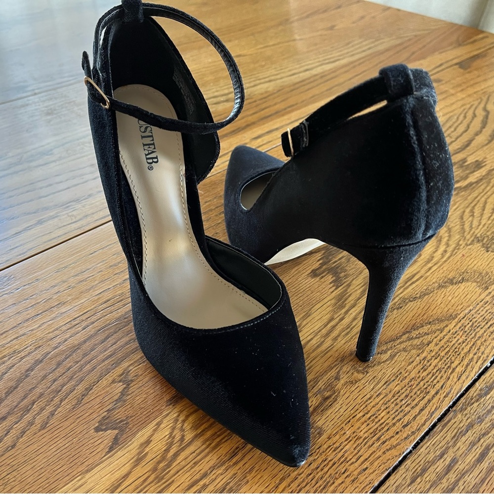 Velvety Black Ankle-strap Heels